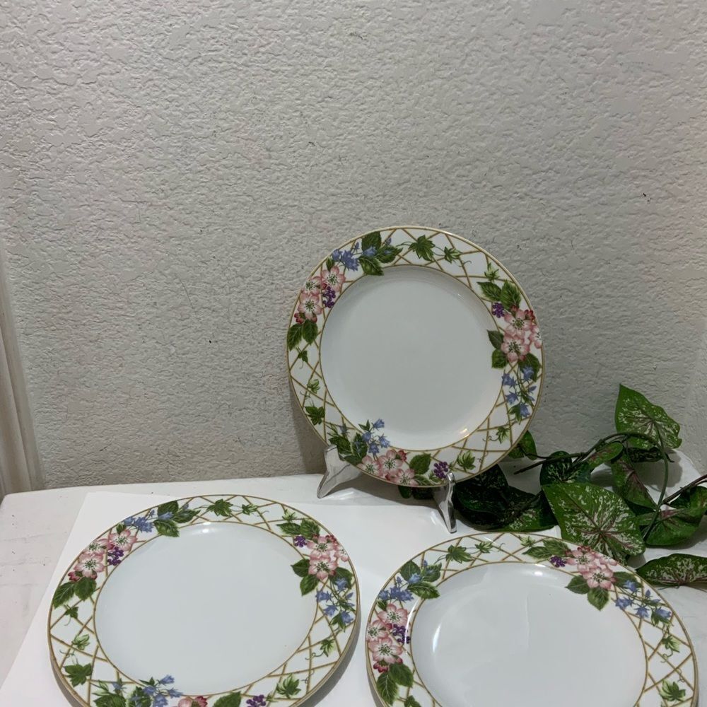 New  Mikasa Floral Brocade 11” Set of 3 Dinner Plates P1